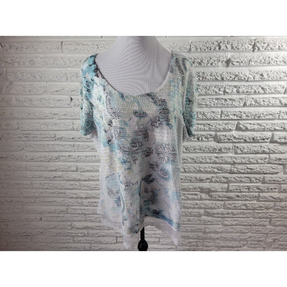 Live Let Live Womens Top XXXL Plus Short Sleeve Crochet Lace Hem FLO302XE